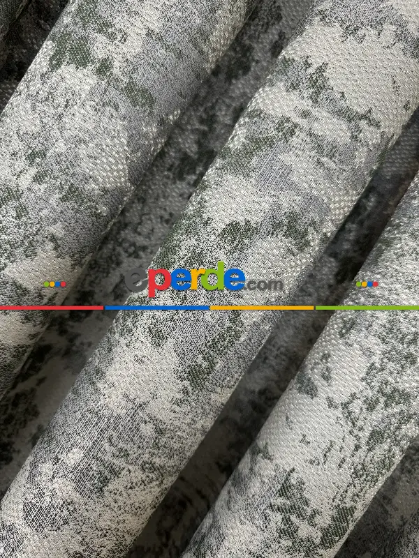 Yatak Odası - PatineDesenli Bej Yeşil Desenli Jakar Fon Perde (180)- Yeşil Koyu Yeşil