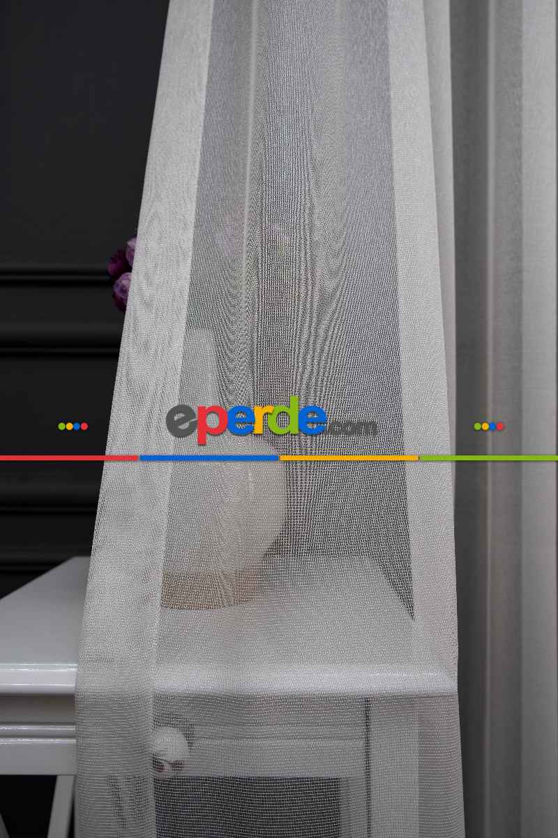 Gri Renk Monaliza Dökümlü Ütü İstemeyen Tül - İtinalı Dikiş Garantisi - Kurşunlu Tül - S Pile