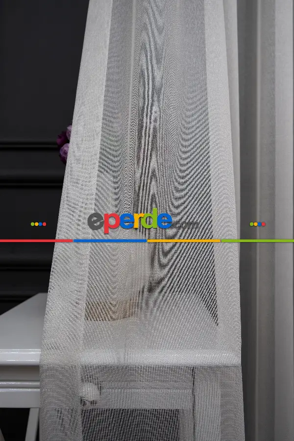 Gri Renk Monaliza Dökümlü Ütü İstemeyen Tül - İtinalı Dikiş Garantisi - Kurşunlu Tül - S Pile