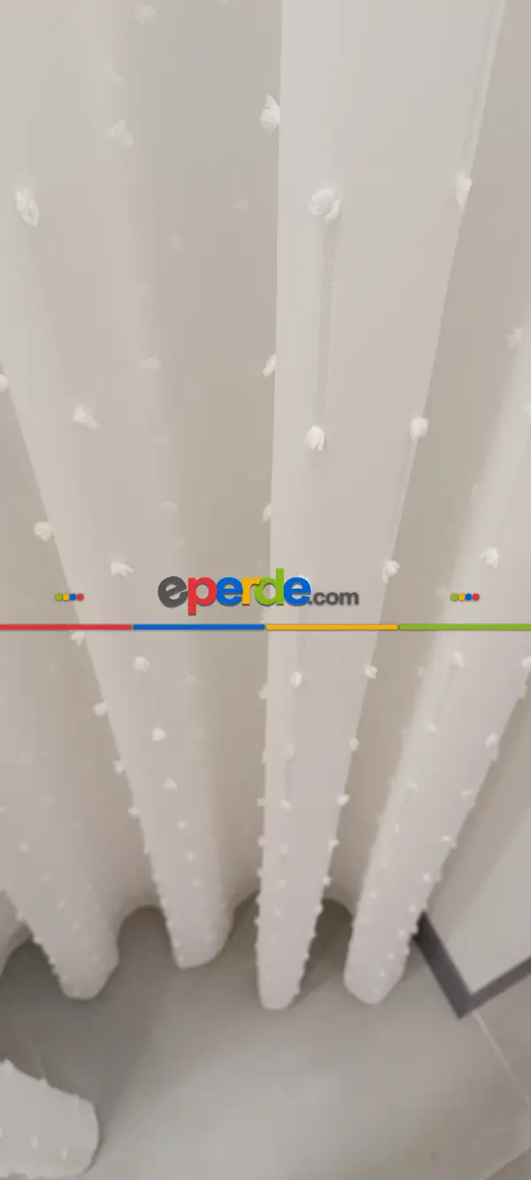 Salon - Yeni Nesil Ponpon Saçak Detaylı Tül Perdeler Ekru Renk