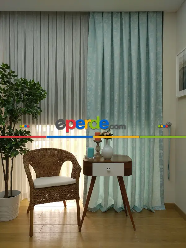 Açık Mavi Renk Jakar Desenli Fon Perde- Mavi Açık-mavi Doymamış