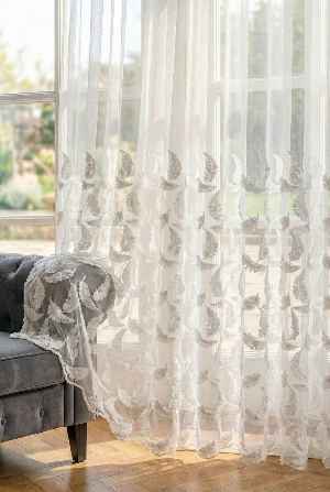 Bambu Zemin, Etek Püsküllü Tül Perde, Bambu Doğal Dokulu, Ekru