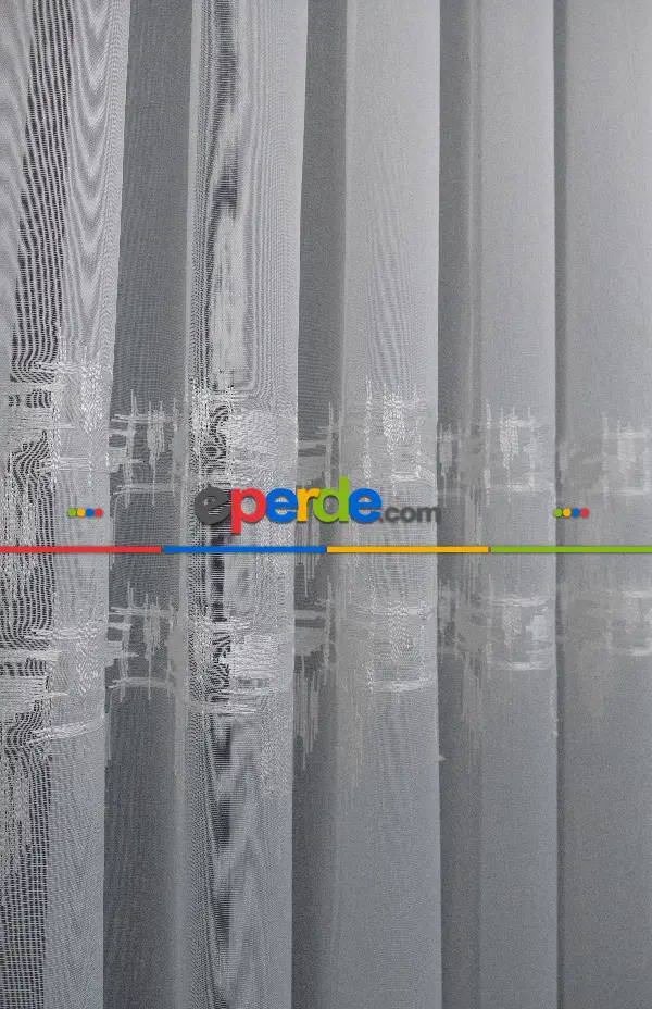 Brillant Tül Perde - Hafif Keten Tül - Etek Ucu Ve Bantı İşlemeli - Spor Modern Desenli Tül Perde - Ütü İstemez Kırışmaz Tül