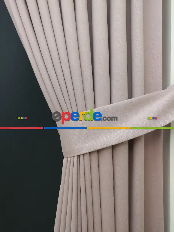 Çocuk Odası Fon Perde - Düz Renk Dökümlü Fon Perde (150)- Pudra