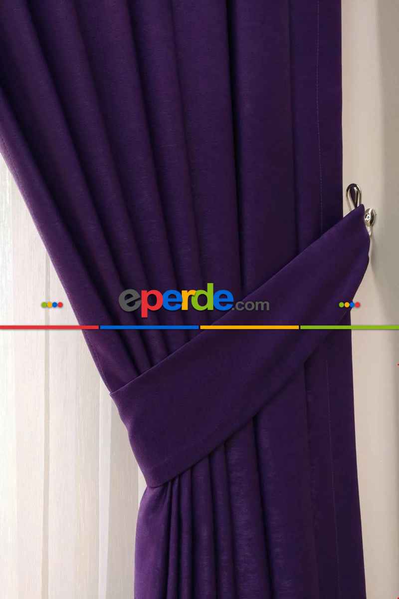 Yatak Odası - Soft Fon Perde Mor Kumaş Kanat Yan Perde- Mor