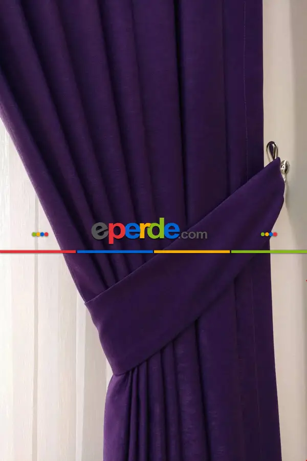 Yatak Odası - Soft Fon Perde Mor Kumaş Kanat Yan Perde- Mor