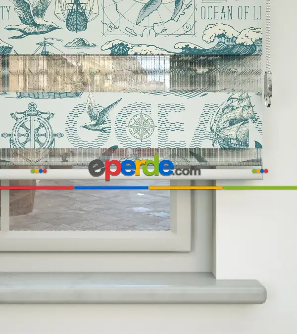 Bebek Odası Zebra -  Denizci Desenli Baskılı Zebra Perde-  Çok Renkli 2