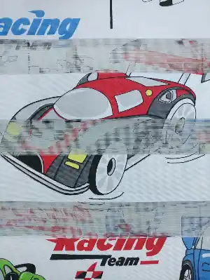 Racing Arabalı Desen Zebra Perde Kırmızı-mavi-siyah- Siyah-Mavi-Kırmızı