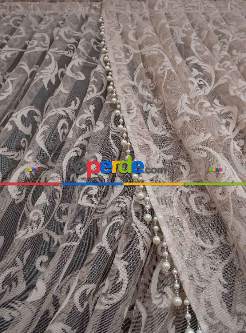 Vizon Bej Açık Kahverenk Renk Desen Şal Model Tül Kruvaze Yanki Tül