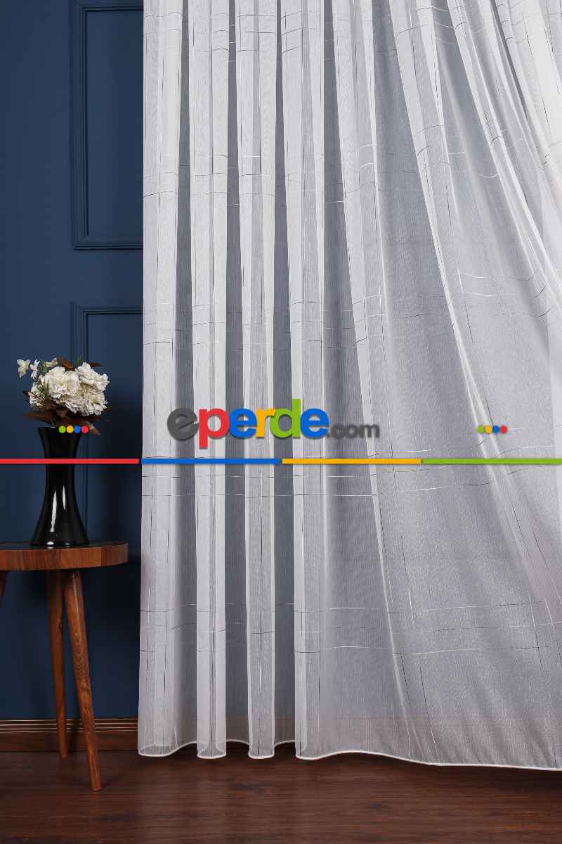 Salon Tül - Bambu Zemin Geometri Nakış İşlemeli Tül Perde