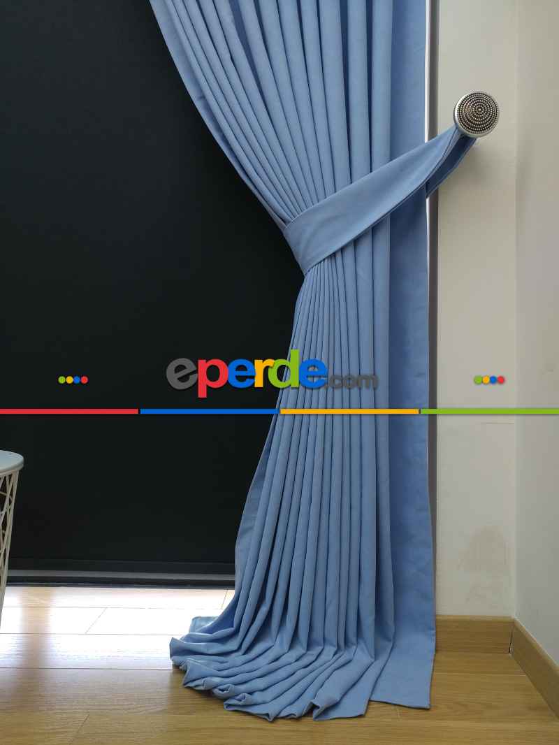 Düz Renk Dökümlü Fon Perde (150)- Mavi