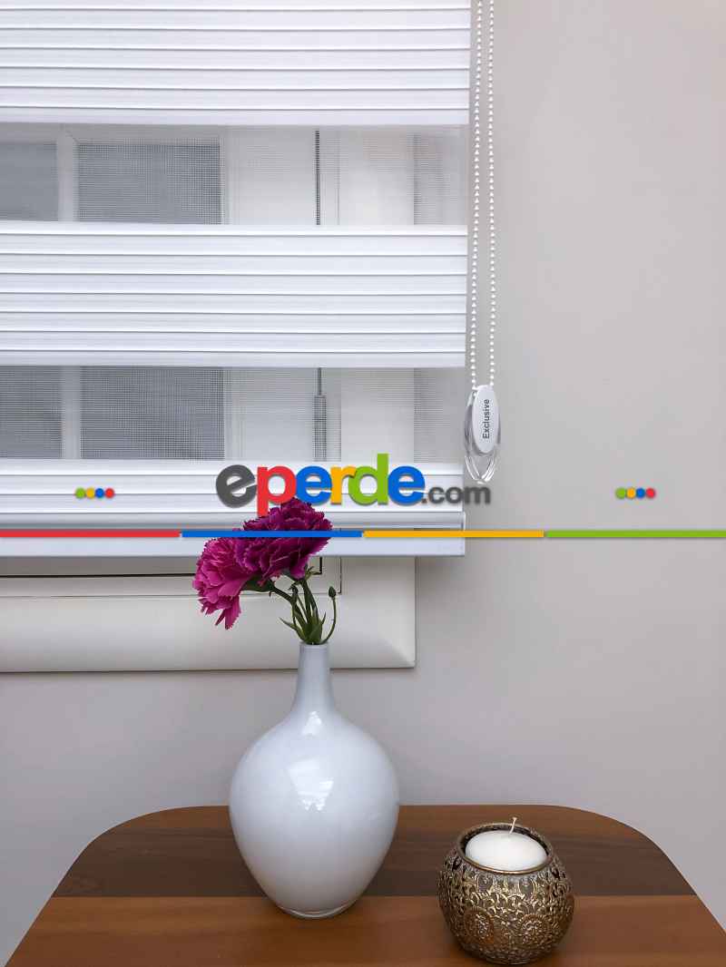 Yüksek Kalite Plise Zebra Perde - Beyaz Renk- Beyaz