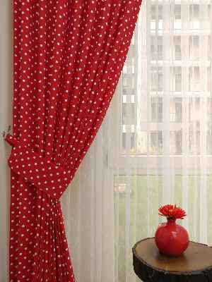 Kırmızı Puanlı Fon Perde ( Leke Tutmaz)- Kırmızı