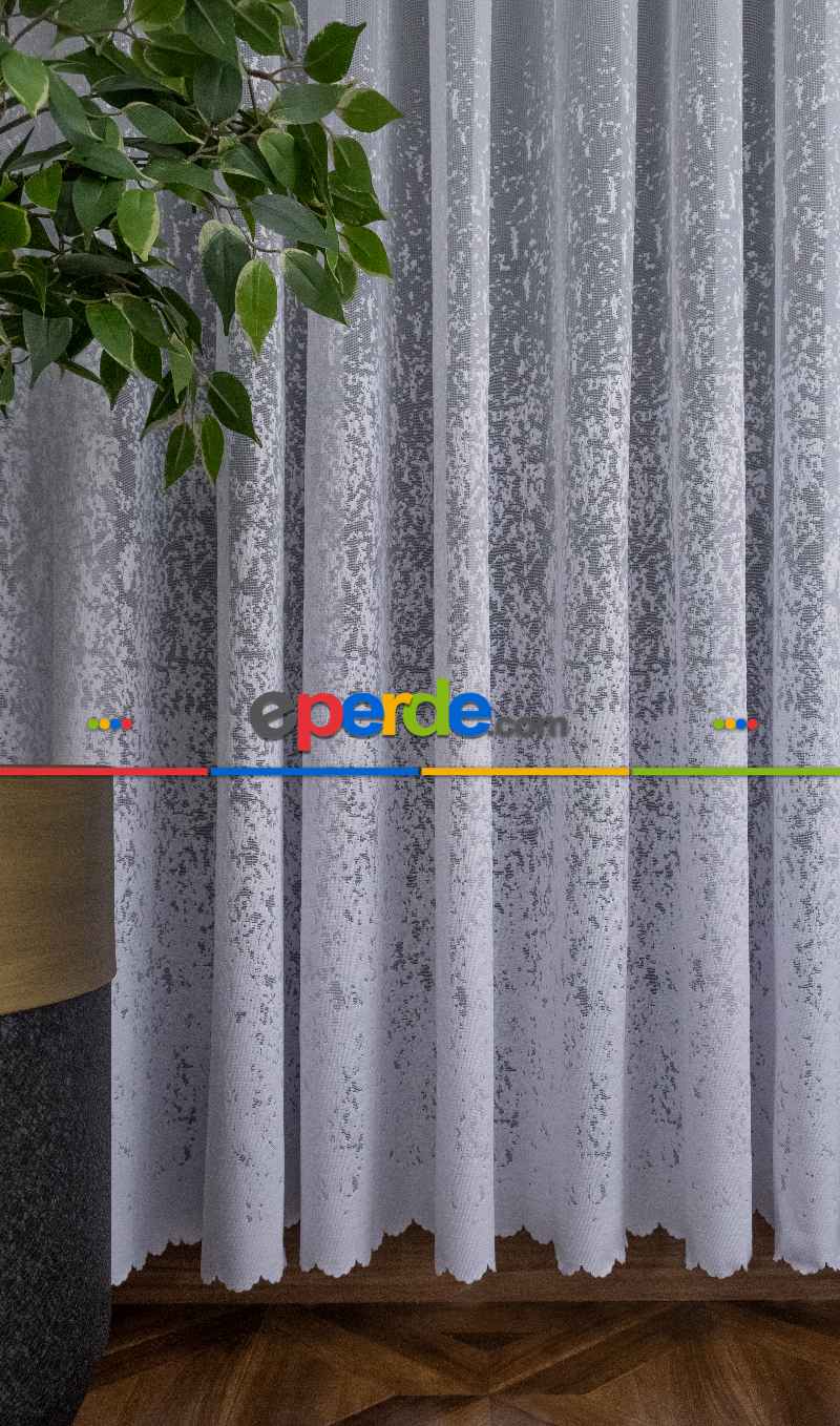 Oturma Odası - Modern Desenli Beyaz Renkli Örme Tül Perde Yüksek Kalite