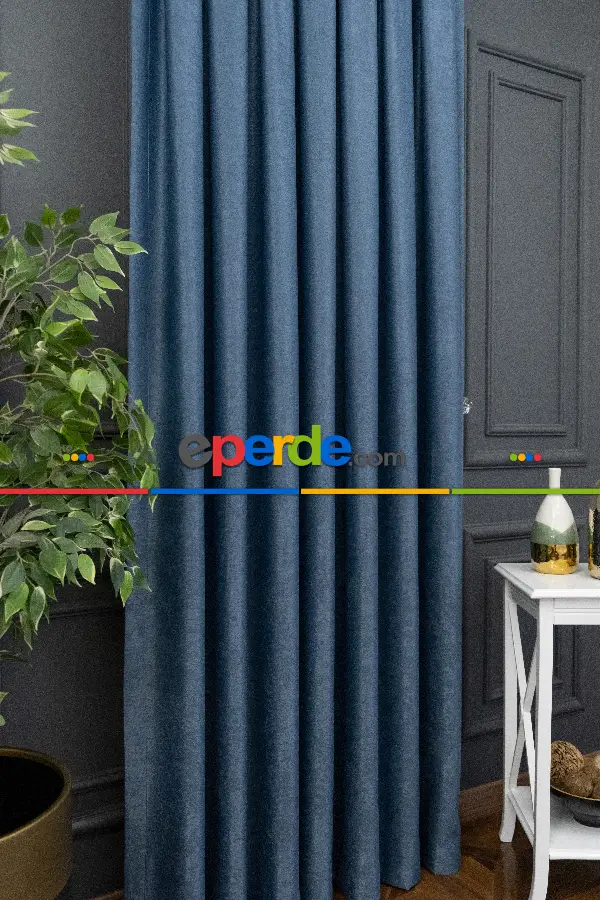 Salon Fon - Soft İndigo Rengi Fon Perde (150)- Petrol Mavisi