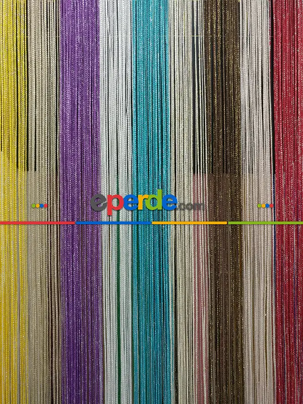 Mutfak İp Perde - Açık Pembe Rengi İp Perde İnce Zincir Simli Serisi- Pembe-gümüş