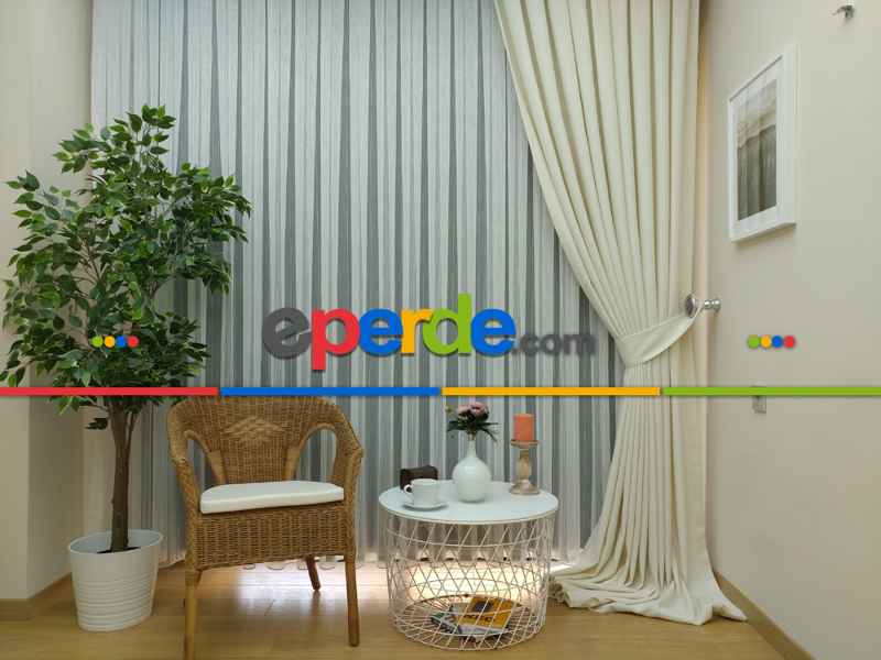 Keten Bej Renk Düz Fon Perde- Bej