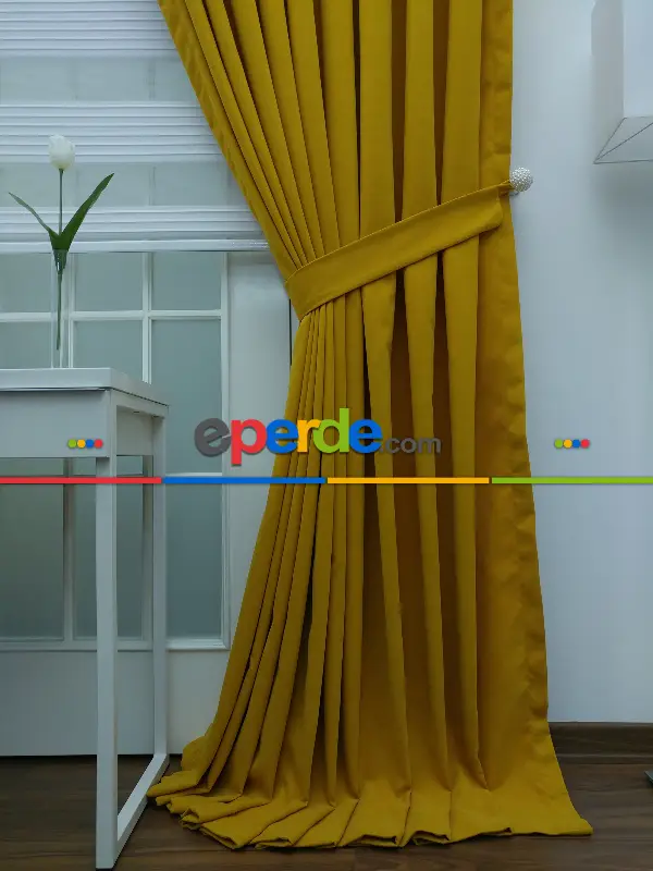 %25 İndirimli!!! Hardal Sarısı Düz Fon Perde(fon Demiri Hediyeli)- Hardal Sarısı