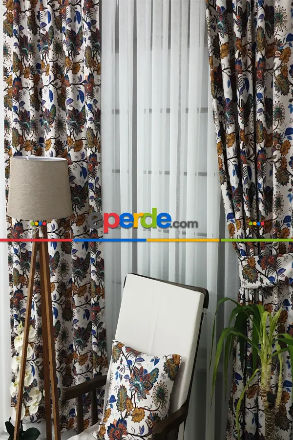 Yatak Odası - Kahve Çiçek Desenli Fon Perde Evm596 Kumaşı Kalındır Duck Bezi Değildir- Lacivert-Mavi-Kahverengi-Sarı-Beyaz-Bordo