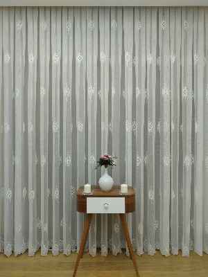 Ekru Serpme Kilim Desenli Özel Örme Dokulu Tül Perde- Ekru