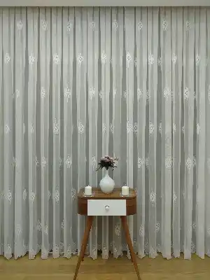 Ekru Serpme Kilim Desenli Özel Örme Dokulu Tül Perde- Ekru