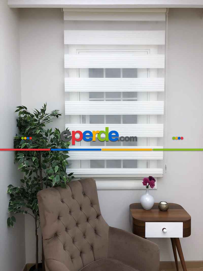 Oturma Odası - Yüksek Kalite Plise Zebra Perde - Ekru Renk- Ekru