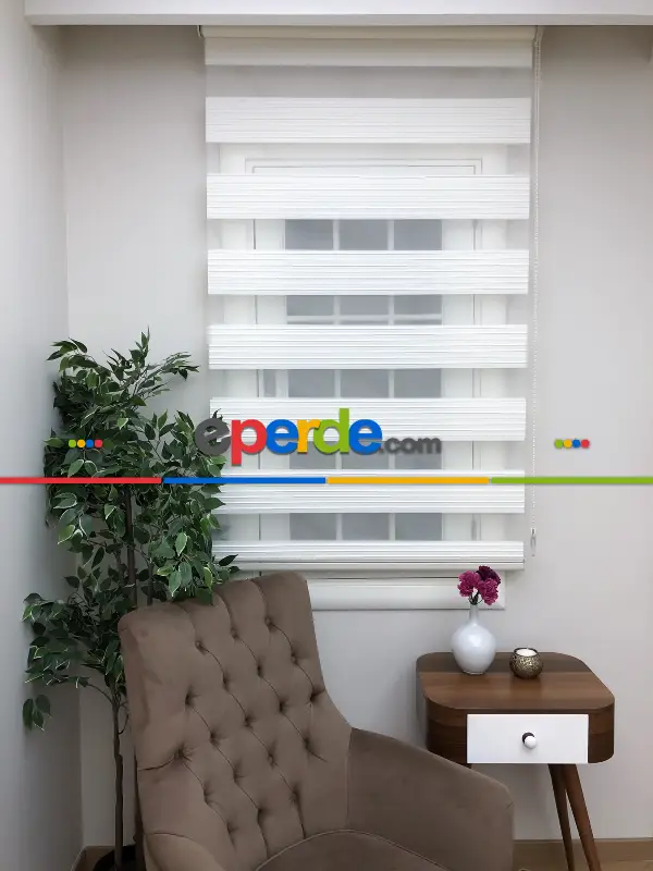 Oturma Odası - Yüksek Kalite Plise Zebra Perde - Ekru Renk- Ekru