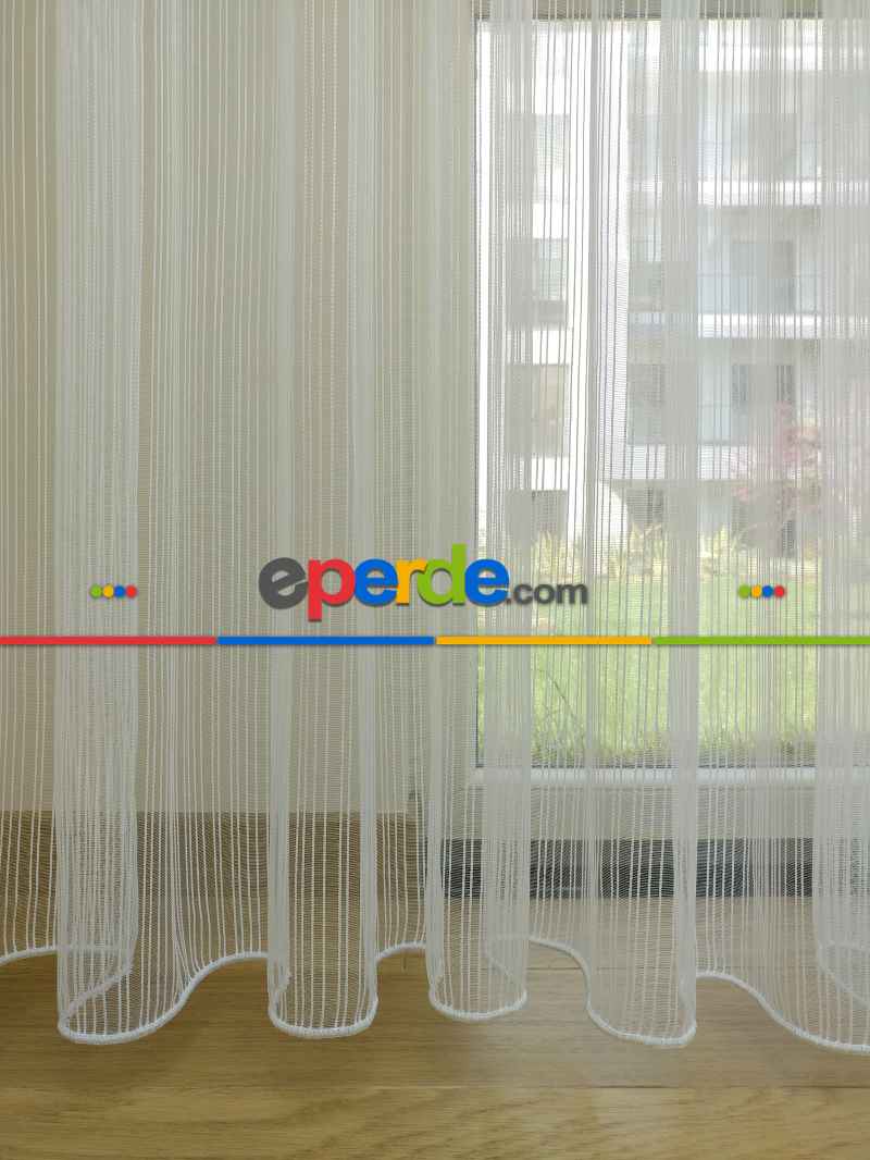 Oturma Odası - Zincir Desenli Düz Lüx Armür Tül Perde - Yüksek Gramajlı - (ütü Gerektirmez)- Ekru