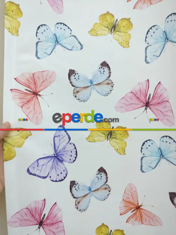 Kelebek Desenli Kız Bebek Ve Çocuk Odası Fon Perde Modelleri- Sarı-Beyaz-Turkuaz-Pembe