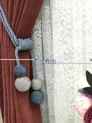 Kordon Sarım Özel Fon Perde Bağı Çift Toplu Petrol Mavi Gri- Gri-füme-antrasit-petrol Mavisi