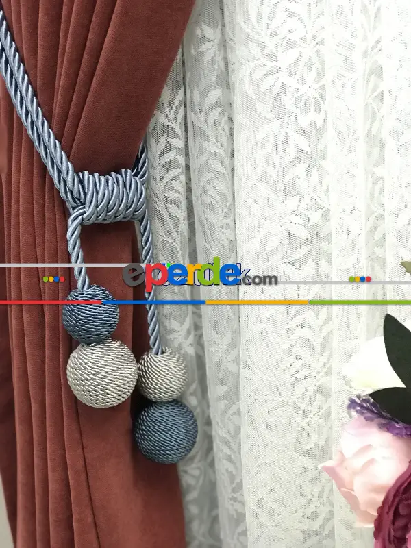 Kordon Sarım Özel Fon Perde Bağı Çift Toplu Petrol Mavi Gri- Gri-füme-antrasit-petrol Mavisi