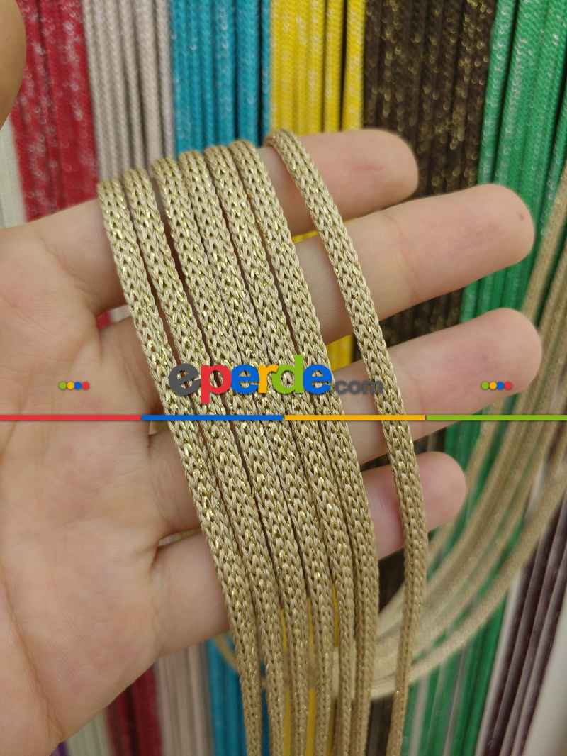 Bej Altın Rengi Simli İp Perde Jumbo Zincir Serisi- Bej-altın