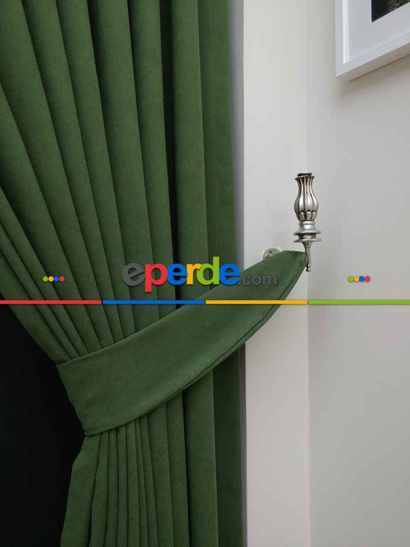 Yeşil Düz Renk Dökümlü Fon Perde (150)- Koyu Yeşil