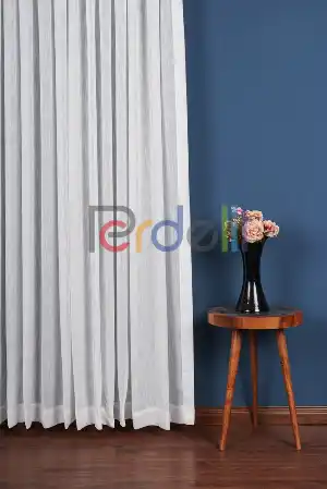 Yeni Sezon Çizgili Ekru Keten Görünümlü Tül Perde