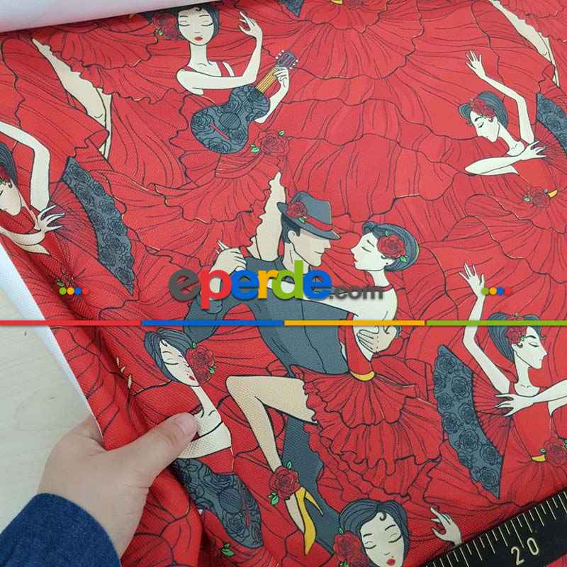 Dans Desenli Fon Perde Evm704 Kumaşı Kalındır Duck Bezi Değildir- Siyah-Kırmızı