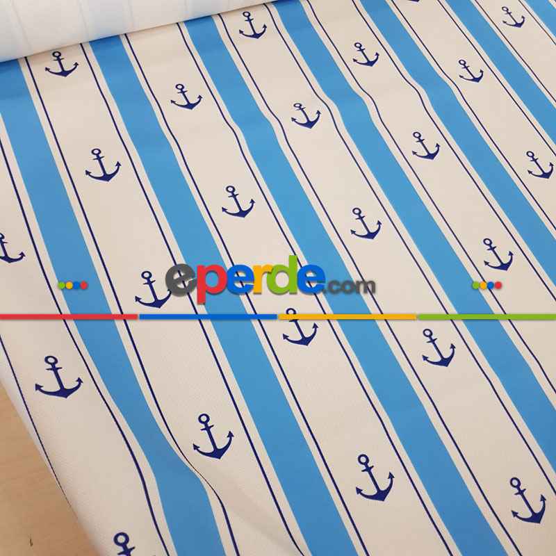 Bebek Odası Fon Perde - Çapa Desenli Fon Perde Evm560 Kumaşı Kalındır Duck Bezi Değildir- Mavi