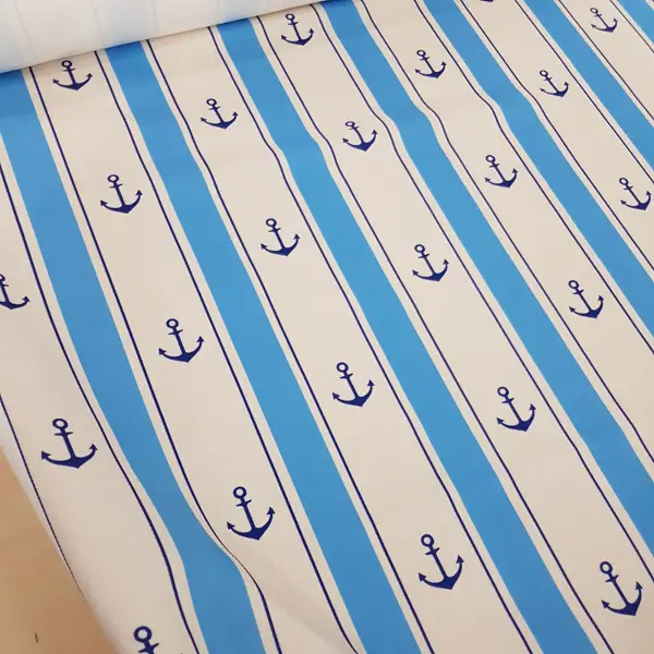 Bebek Odası Fon Perde - Çapa Desenli Fon Perde Evm560 Kumaşı Kalındır Duck Bezi Değildir- Mavi