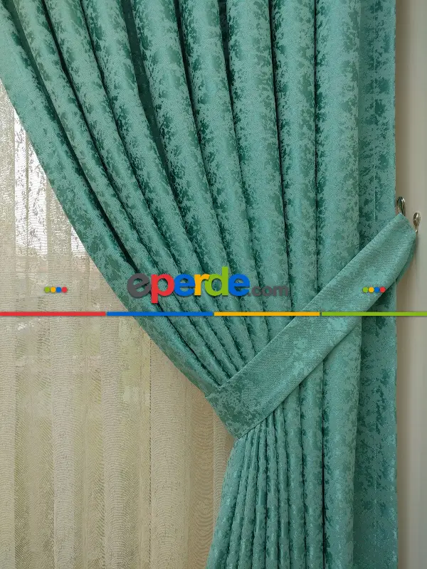 Mint Duz Jakar Fon Perde (180)- Turkuaz Yeşili Ara Renk