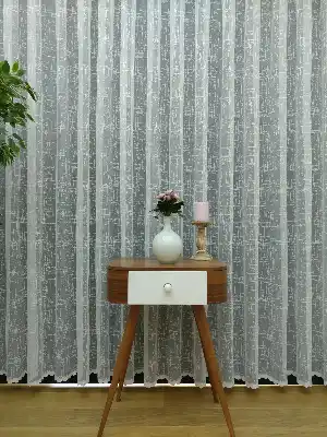 Modern Çizgiler Desenli Tül Perde- Beyaz