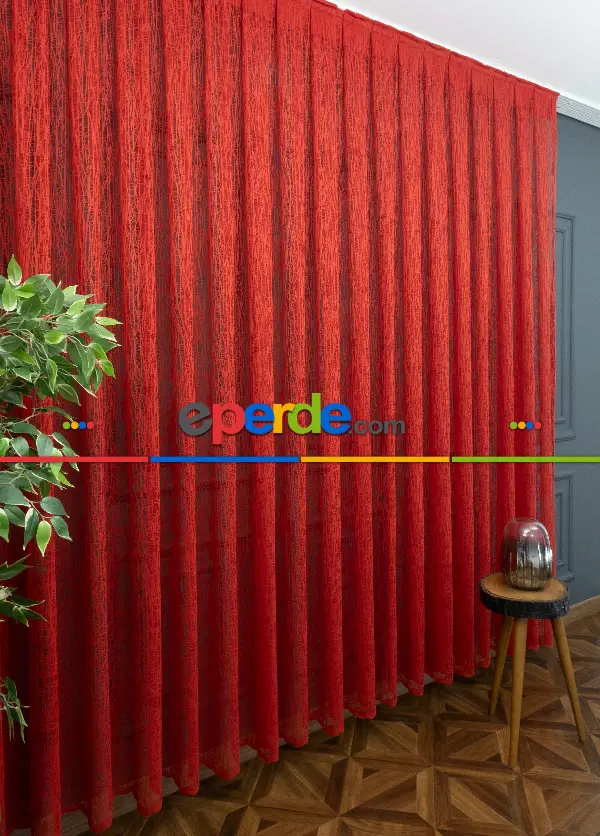 Kırmızı Renk Yeni Tasarım Moda Cam Kırığı Tül Perde