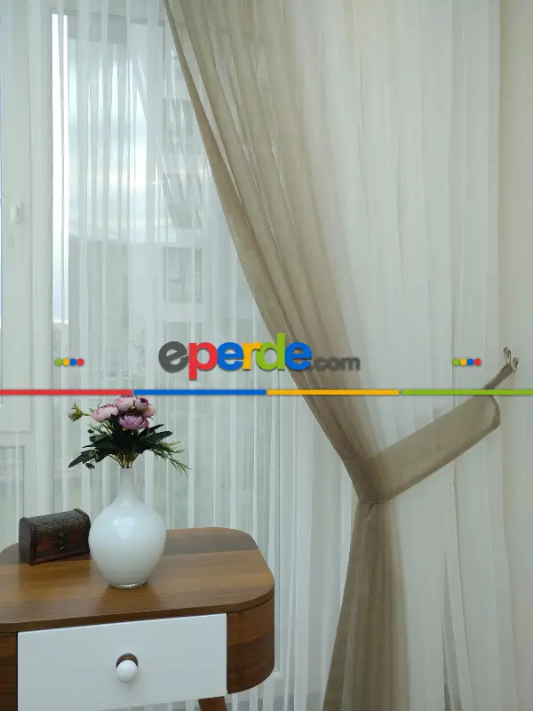 Ekru-bej Geçişli Tül Fon Perde#- Bej-ekru