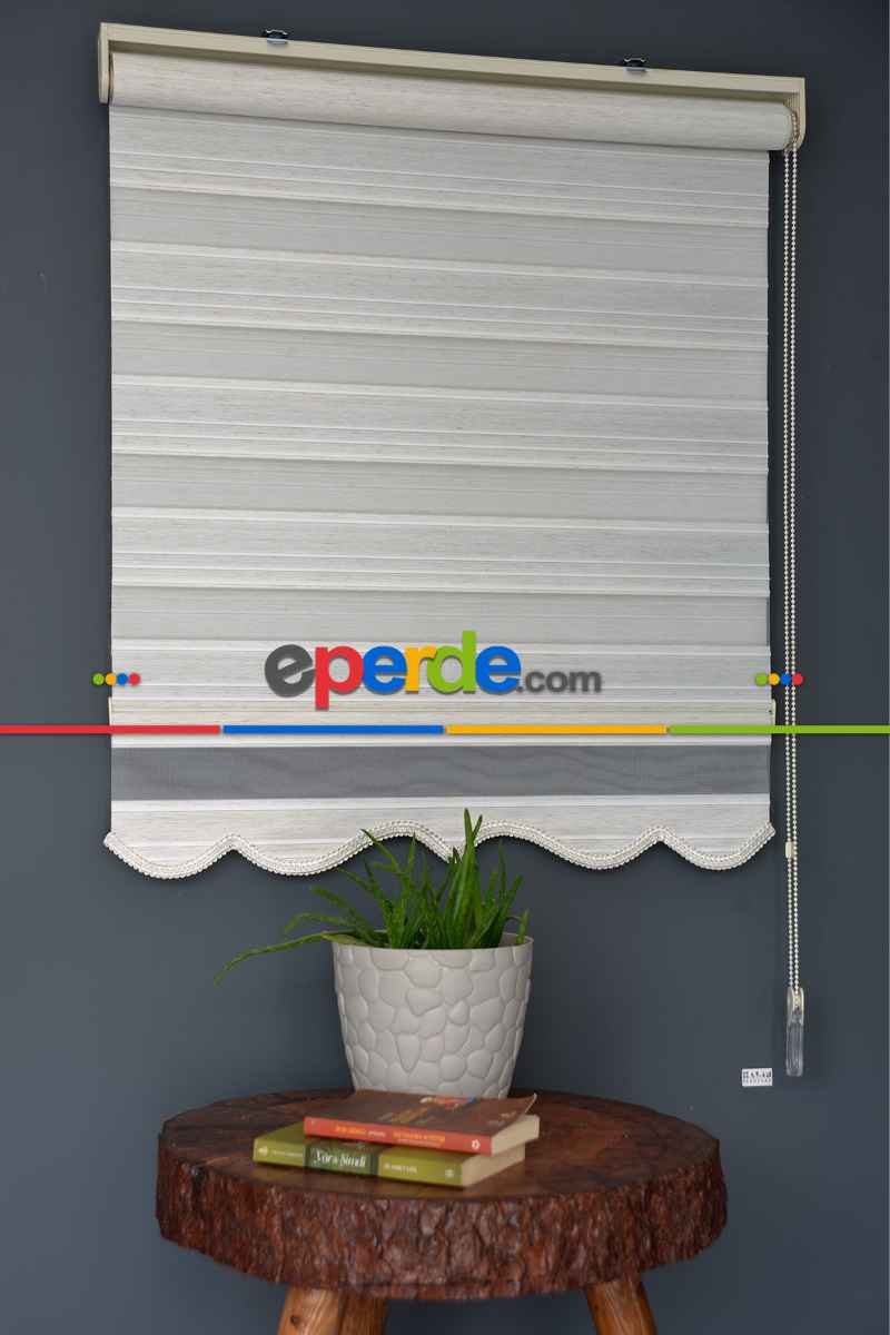 Halim Perdesan Plz-800 Keten & Beyaz Renk Etekli Veya Eteksiz Zebra Stor Perde