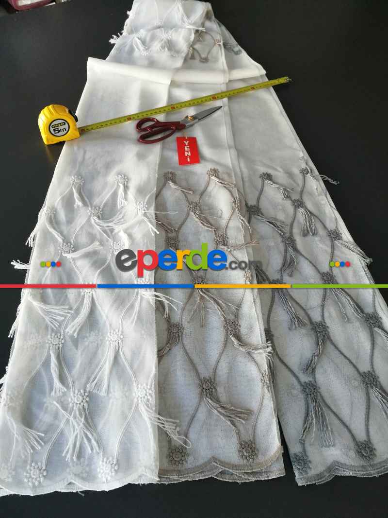 Oturma Odası - Yeni Sezon Fantazi Brode Bambu Zemin Tül Perde - 3 Renk Seçenekli