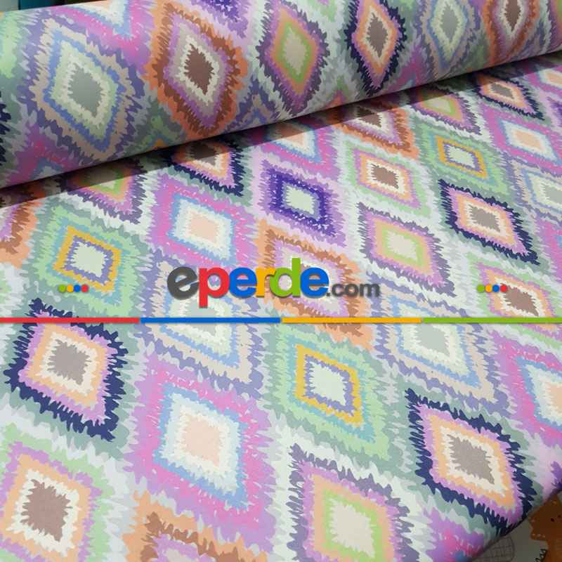 Modern Mutfak Perdesi Kanat Fon Perde Desenli- Mavi