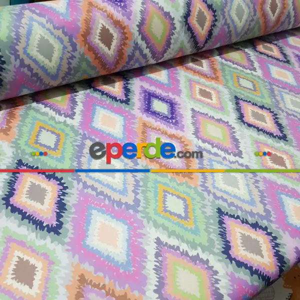 Etnik Desenli Fon Perde Evm251 _e - Kumaşı Kalındır Duck Bezi Değildir.- Mavi-Beyaz-Pembe-Mor-Çok Renkli