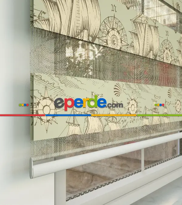 Genç Odası - Denizci Desenli Baskılı Zebra Perde- Çok Renkli 2