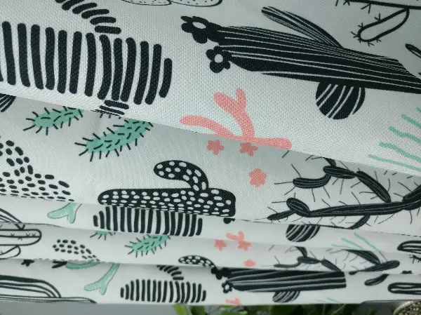 Bebek Odası Fon - Kaktüs Desenli Fon Perde Evm694 Kumaşı Kalındır Duck Bezi Değildir- Siyah-Yeşil