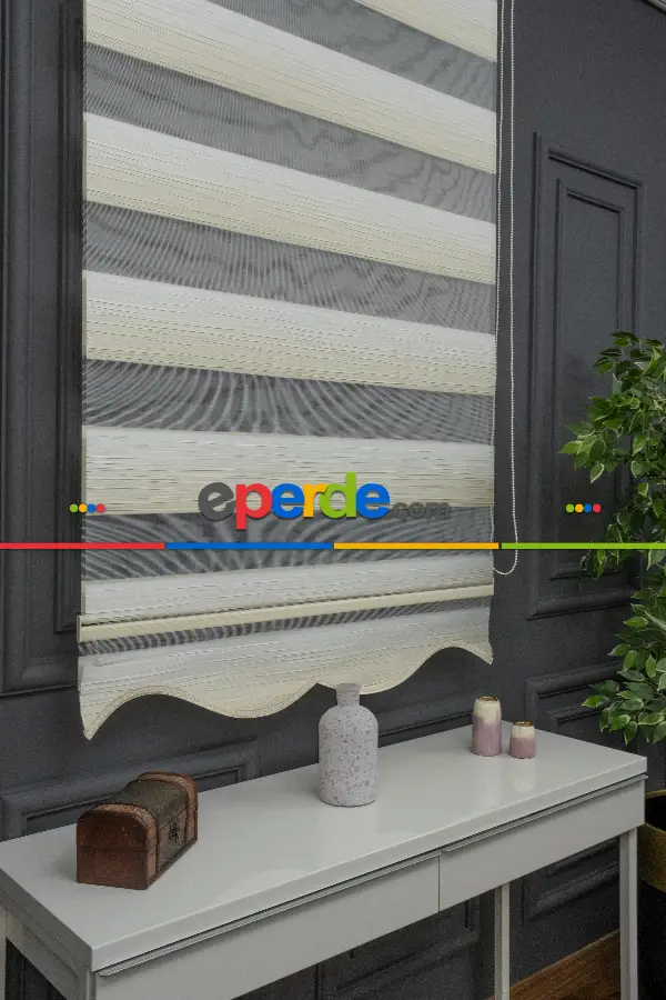 Oturma Odası - Açık Krem Renginden Koyu Krem Rengine Geçişli Plise Zebra Perde