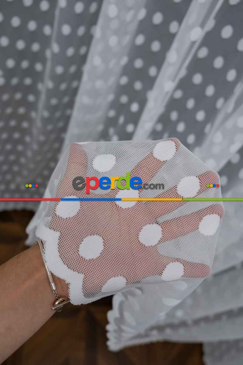 Puantiyeli Tül Noktalı Daire Desen Tül Perde