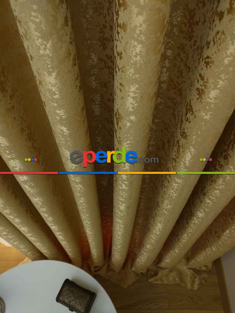 Gold Rengi Duz Jakar Fon Perde (180)- Altın Mat